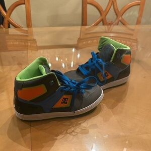 DC Kids High-Top Sneakers in Gray, Blue & Green with Orange Accents